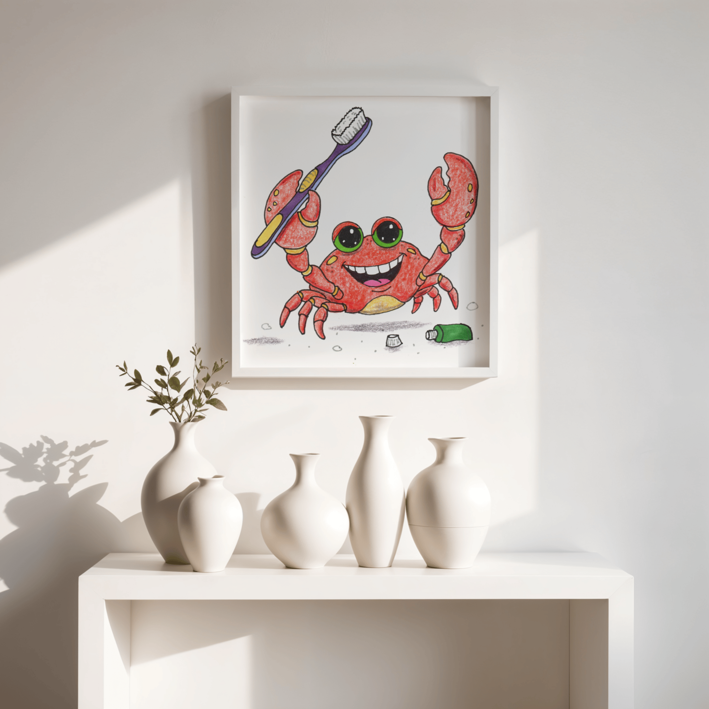 Happy Crab Found a New Toothbrush | Brave Little Critters Wall Art Print