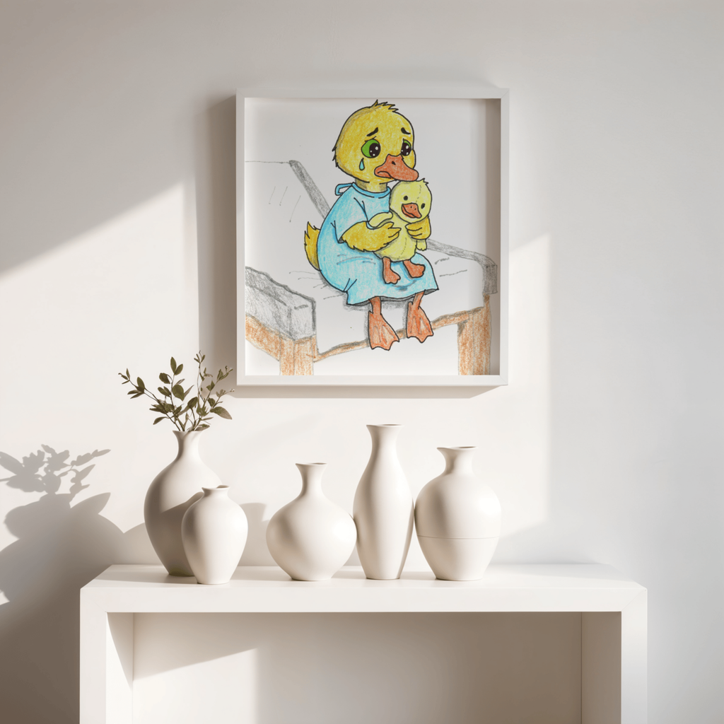 Brave Duck Doctor Visit Print | Hand Drawn Nursery Wall Art