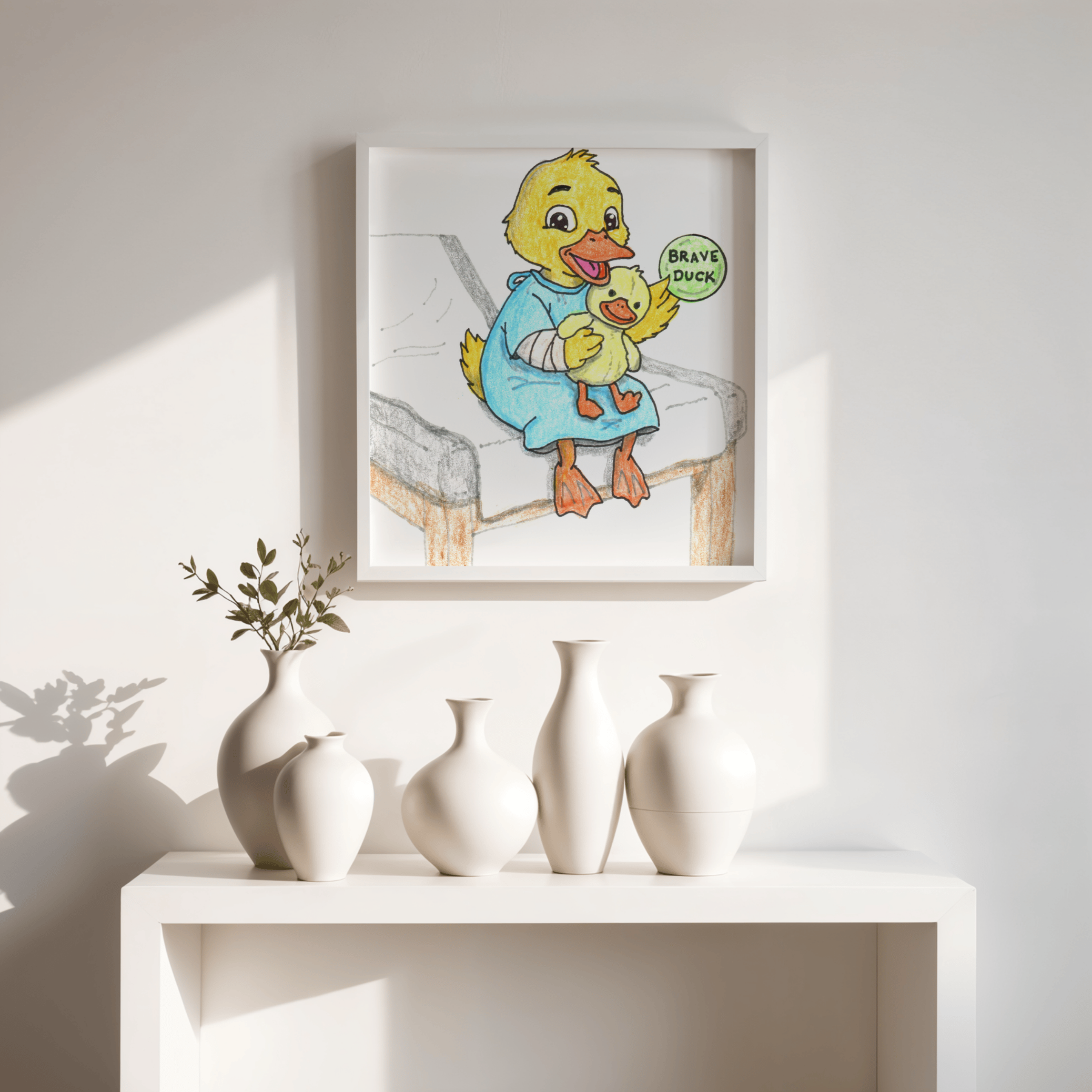Brave Duck Badge Print | Hand Drawn Duck Nursery Wall Art