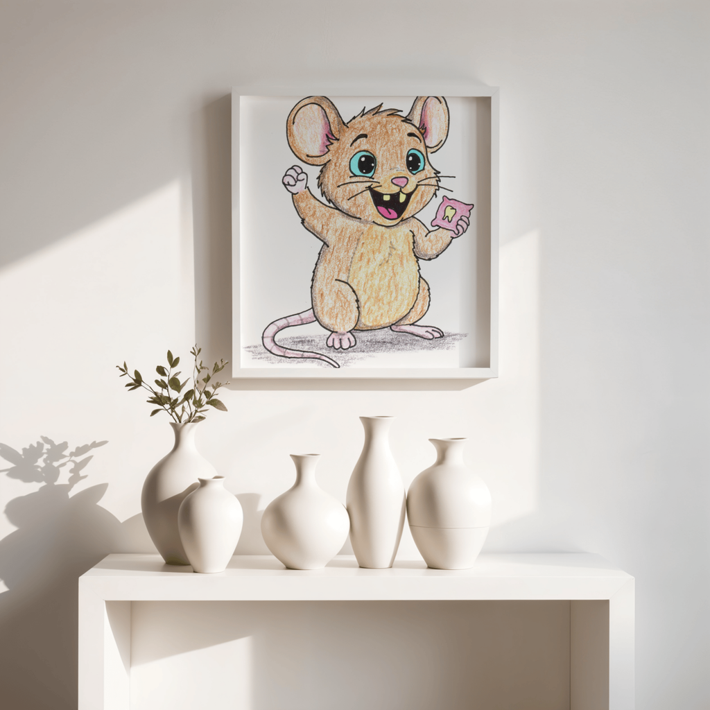 Mouse Celebrates His First Tooth | Hand Drawn Wall Art Print | Tooth Fairy Gift