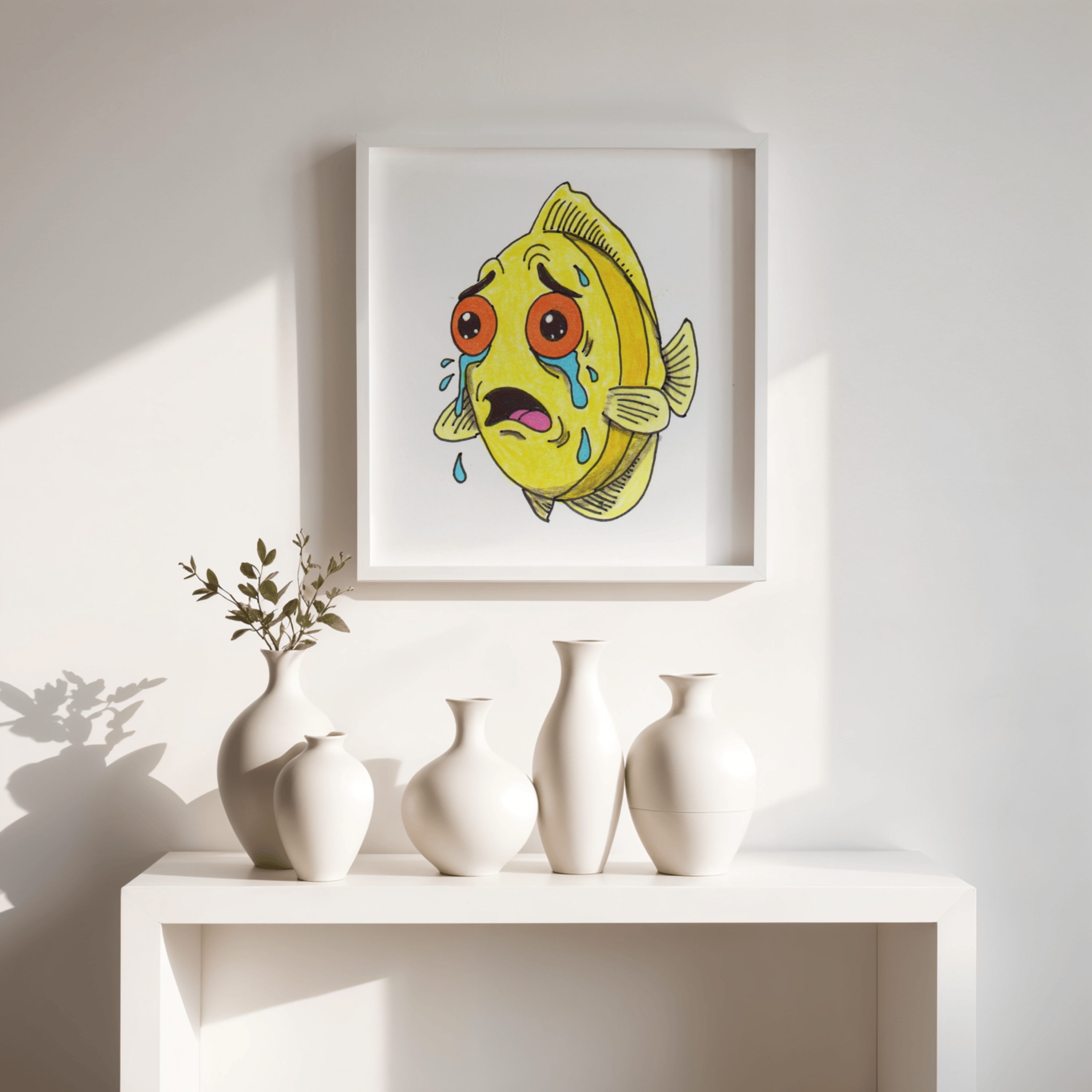 Sad Yellow Fish Lost Her Seaweed | Hand Drawn Lost & Found Critter Print | Printable Wall Art