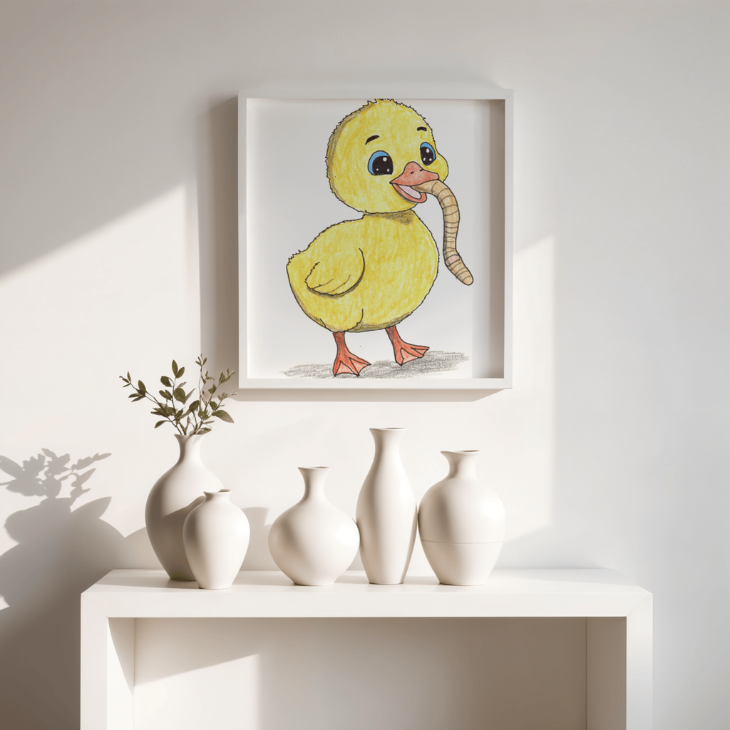 Happy Gosling Wall Art, Cute Baby Goose Print