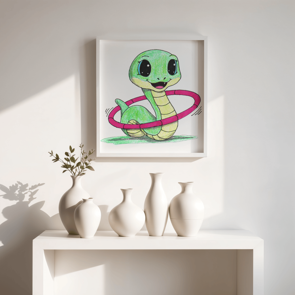 Snake Found Her Hula Hoop | Cute Snake Art Print | Hand Drawn Animal Wall Art |