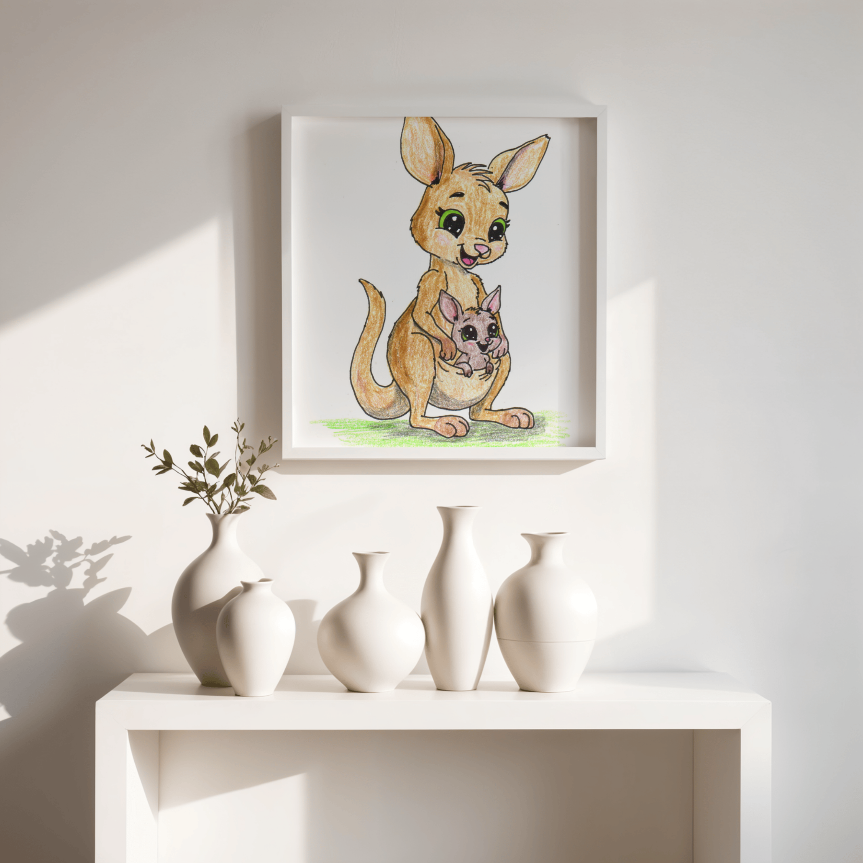 She Found Her Mom Kangaroo | Australian Nursery Wall Art Print | Hand Drawn Kangaroo Art
