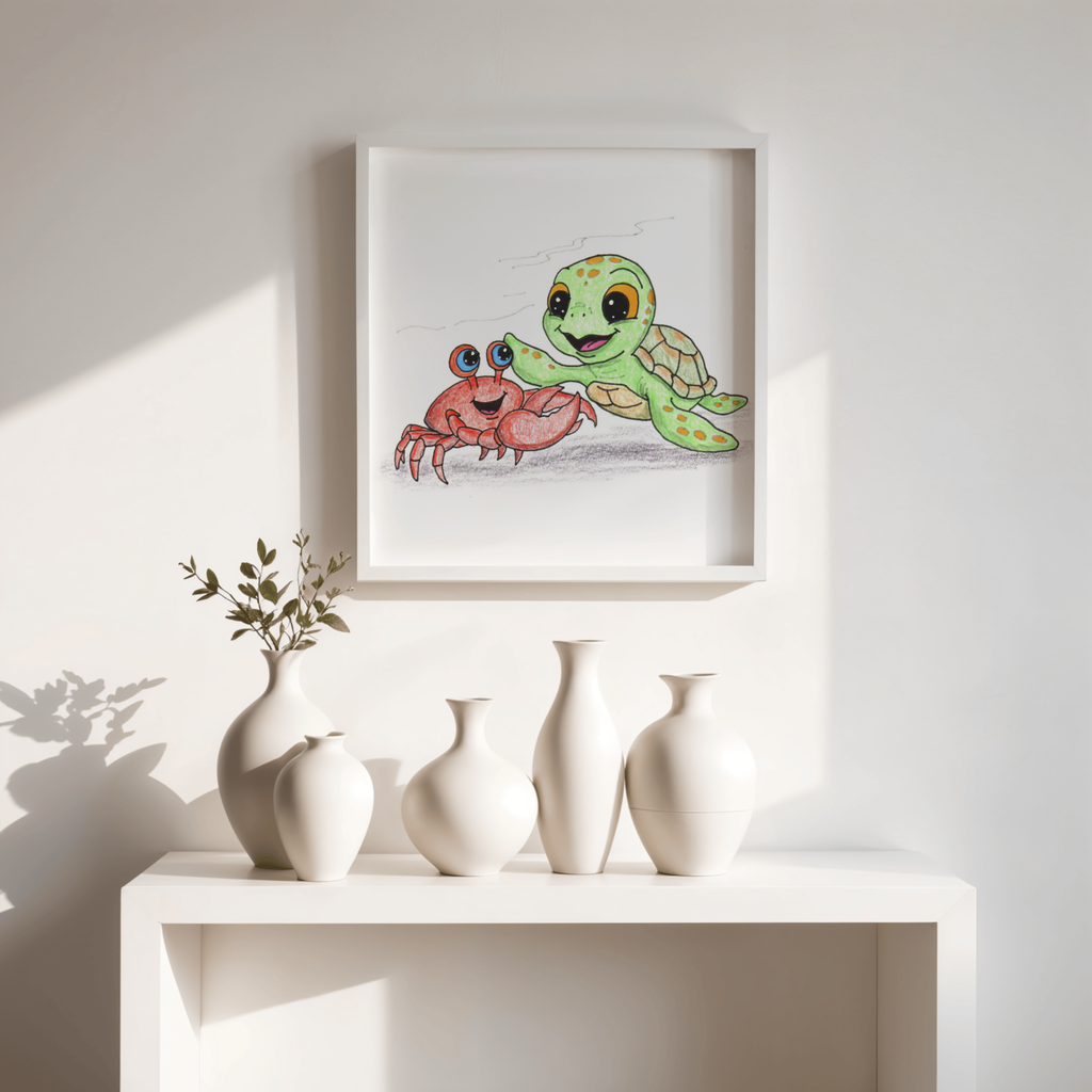 Sea Turtle Found Her Best Friend | Hand Drawn Ocean Animal Print