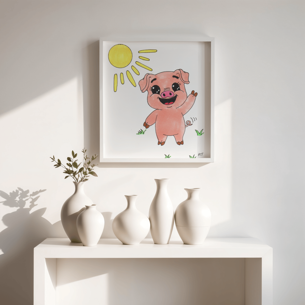 Penny Found Her Sunshine , Hand Drawn Farm Animal Wall Art,  Whimsical Country Illustration