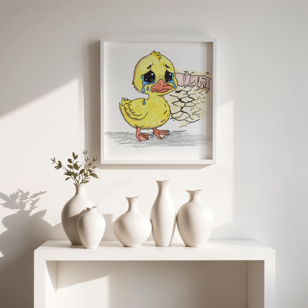 Duck Lost Her Pond Print, Sad Duck Wall Art, Hand Drawn Duck Print