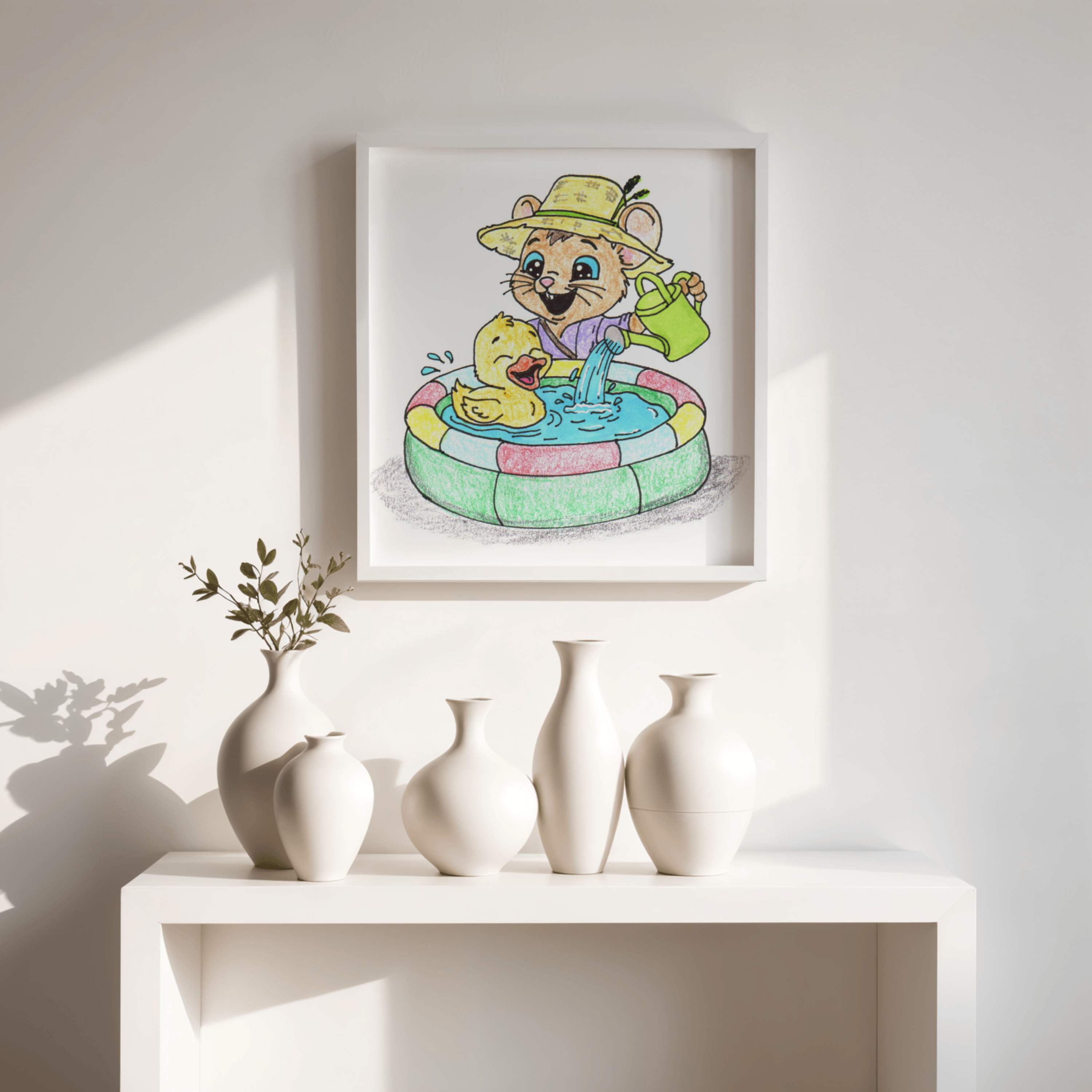 Duck Found Her Pond Print, Happy Duck Wall Art, Hand Drawn Animal Print
