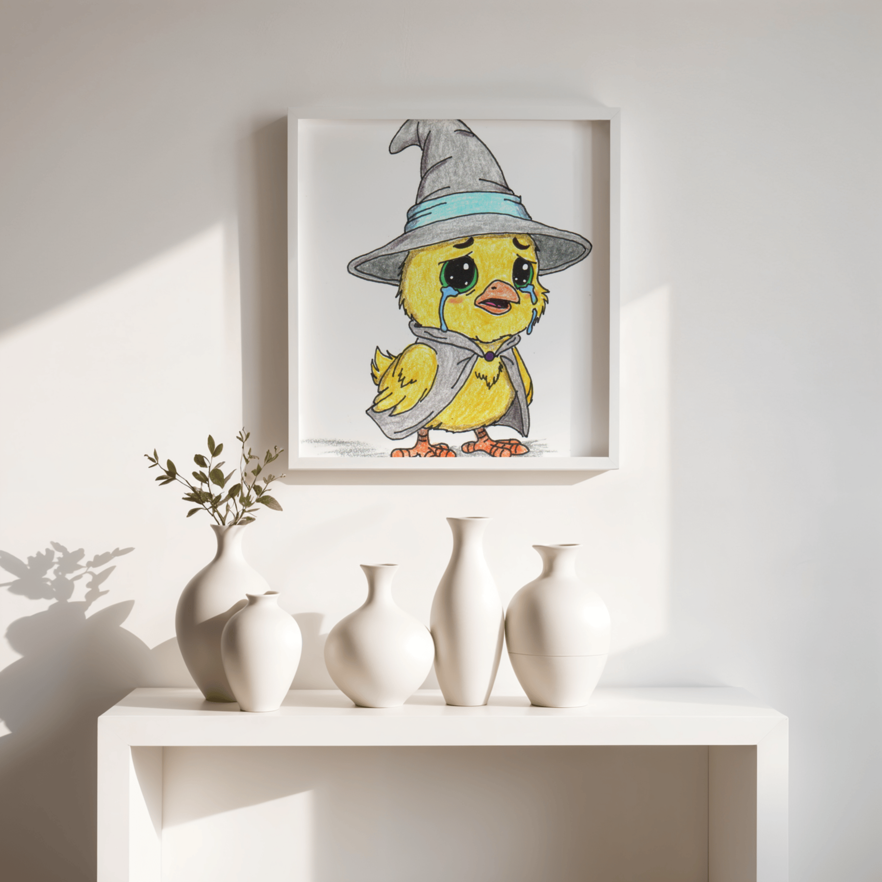 Wizard Chick Lost Her Magic Wand Print | Hand Drawn Fantasy Bird Wall Art