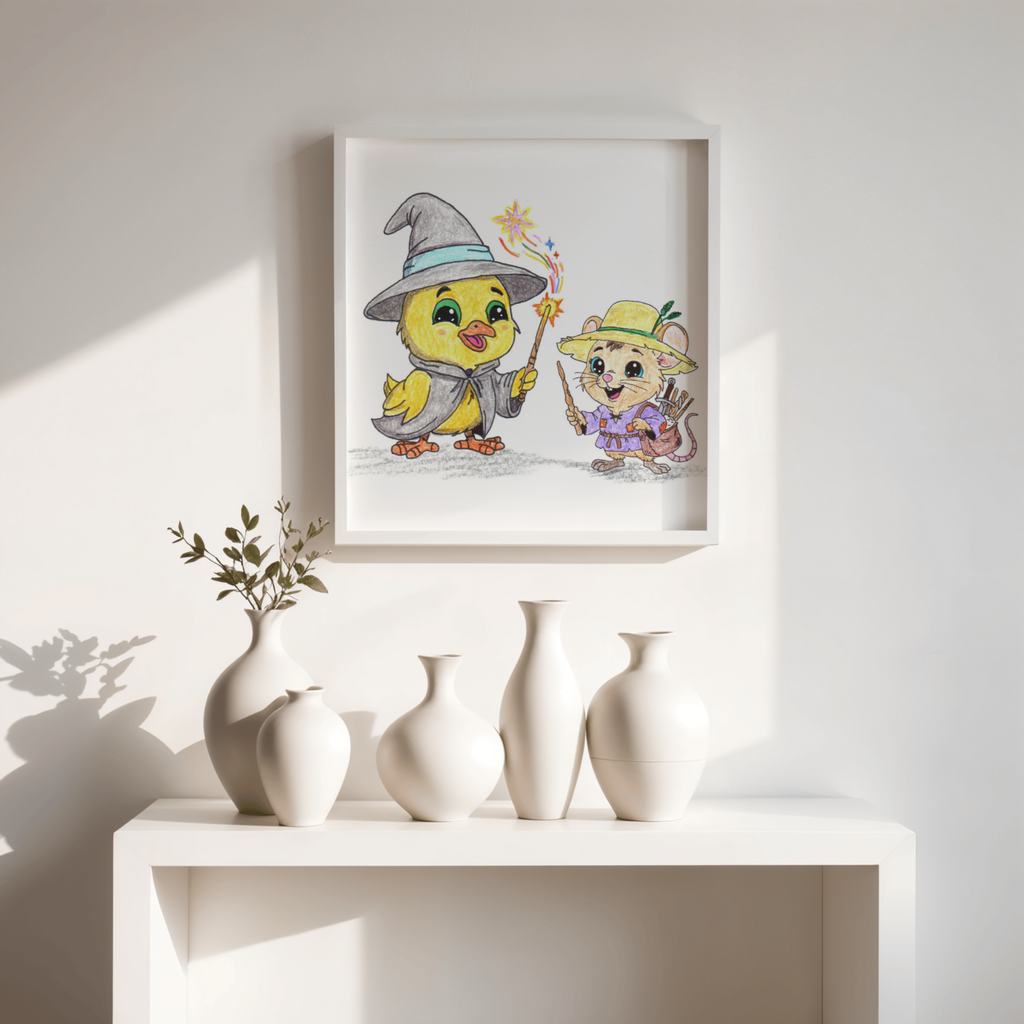 Wizard Chick Found Her Magic Wand | Hand Drawn Baby Chick Fantasy Art Print