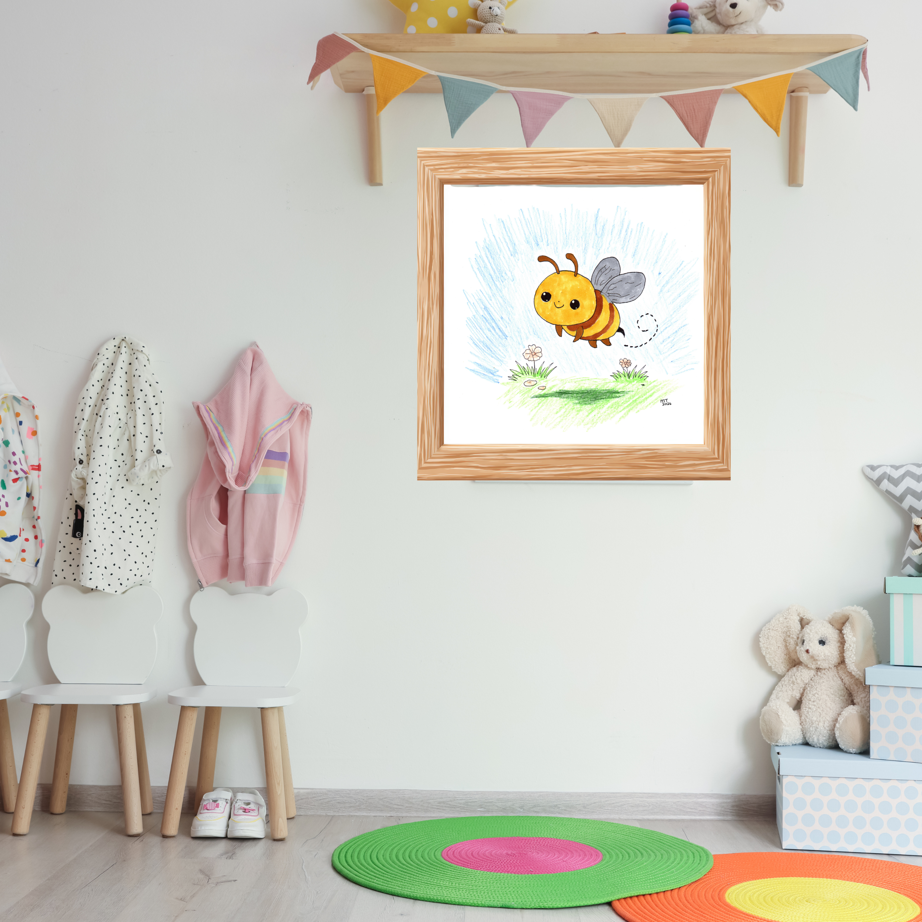 Sunny the Bee Wall Art | Cute Bee Nursery Print | Hand Drawn Bumblebee Art