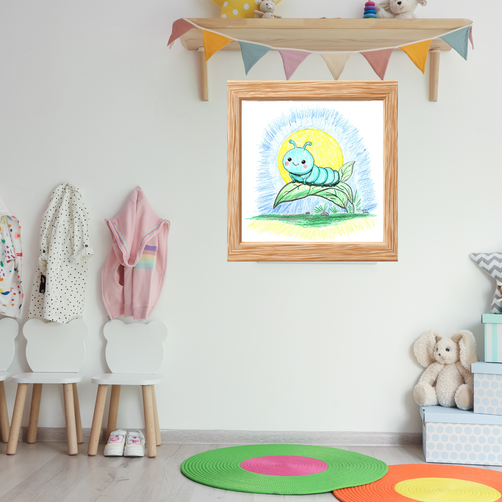 Bobbie the Smiling Inchworm Wall Art | Cute Caterpillar Nursery Print | Hand Drawn Garden Bug Art