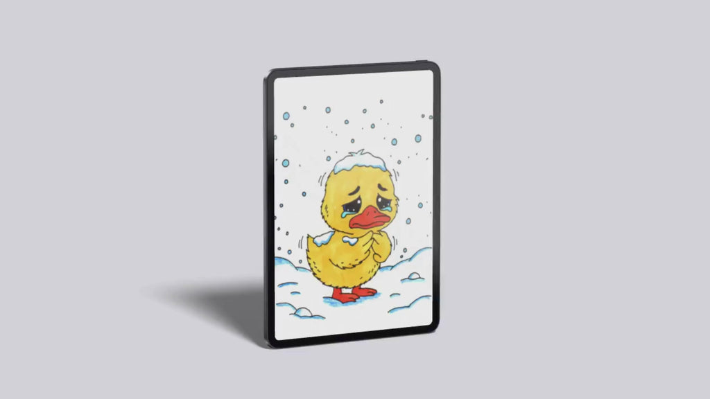 Cold Duckling in the Snow Print, Sad Winter Duck Wall Art, Hand Drawn Nursery Decor, Whimsical Animal Illustration
